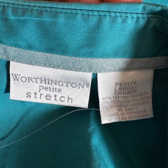 Worthington Wrap Top Womens Sz Large Petite Teal Stretch Sleeveless Collared NEW - Picture 5 of 8